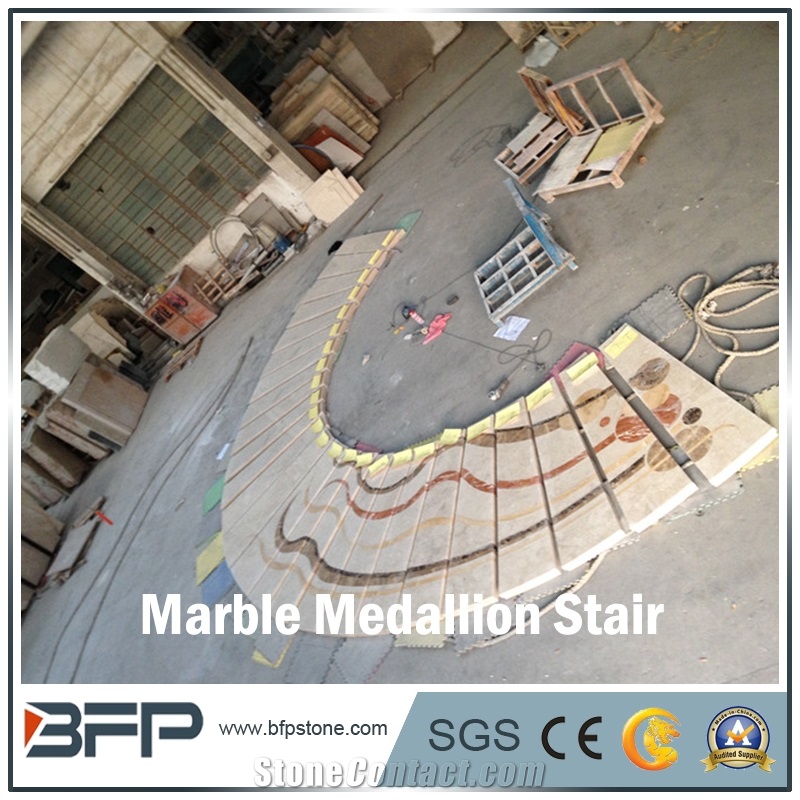 Marble Medallion Step in Staircases High End Commercial Building Project Case
