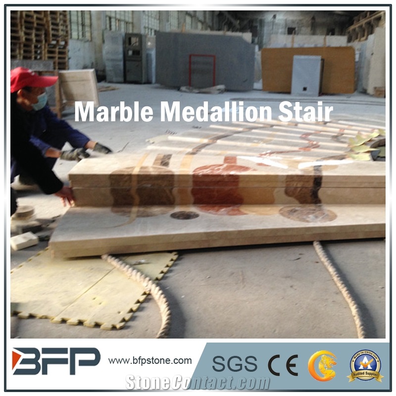 Marble Medallion Step in Staircases High End Commercial Building Project Case