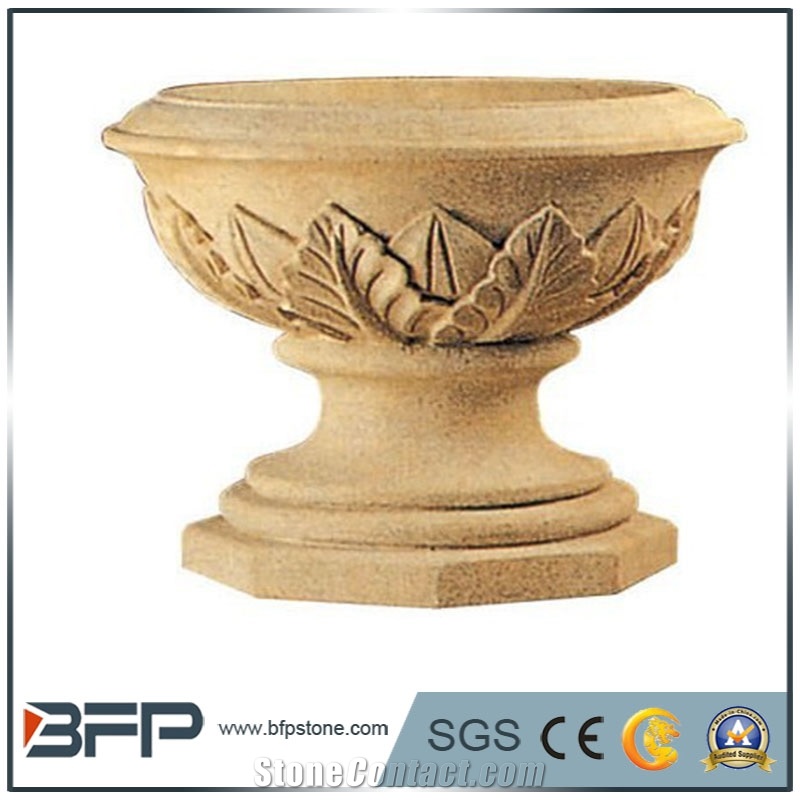 Yellow Rust Beige Granite Flower Pots, Exterior Flower Pots, Rust Exterior Flower Pots