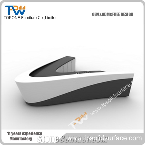 Curved Modern Design Acrylic Solid Surface Office Reception Desk Furniture, Artificial Marble Stone Office Reception Counter Tops, Stone Office Furniture for Sale