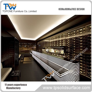 Led Light Straight Acrylic Solid Surface Bar Counter Tops, White Color Artificial Marble Stone Bar Counter Quartz Tops