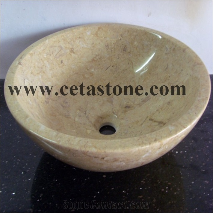 Beige Marble Sink & Round Basins & Bathroom Sinks & Countertop Basin & Simple Round Basin