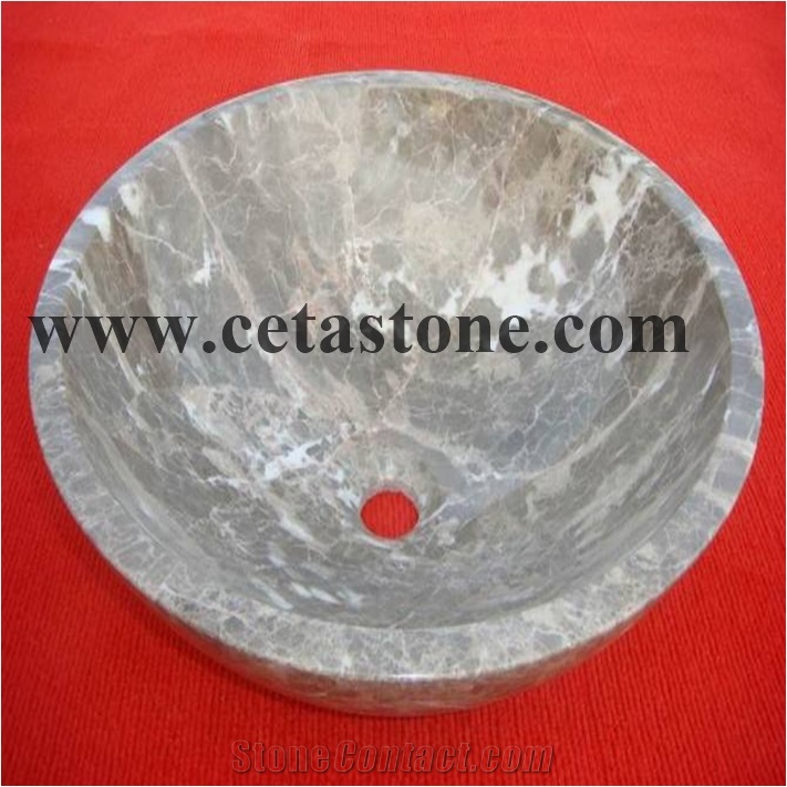 Beige Marble Sink & Round Basins & Bathroom Sinks & Countertop Basin & Simple Round Basin