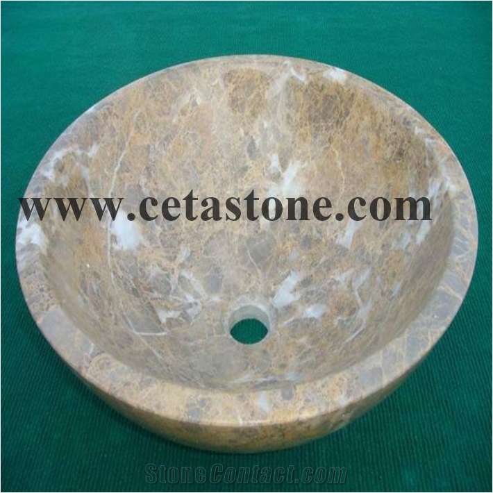 Beige Marble Sink & Round Basins & Bathroom Sinks & Countertop Basin & Simple Round Basin