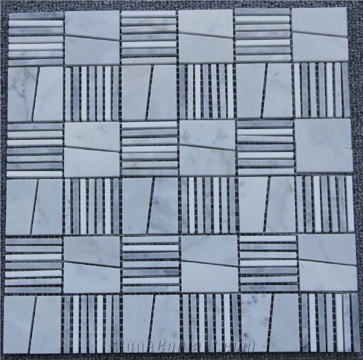 Carrara White Mixed Size Pattern Mosaic Tiles Pofung Marble