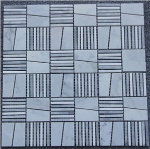 Carrara White Mixed Size Pattern Mosaic Tiles Pofung Marble