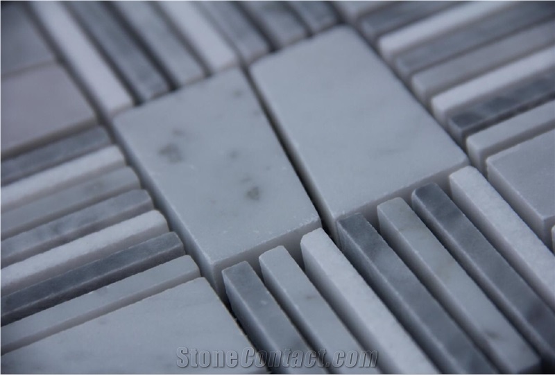 Carrara White Mixed Size Pattern Mosaic Tiles Pofung Marble