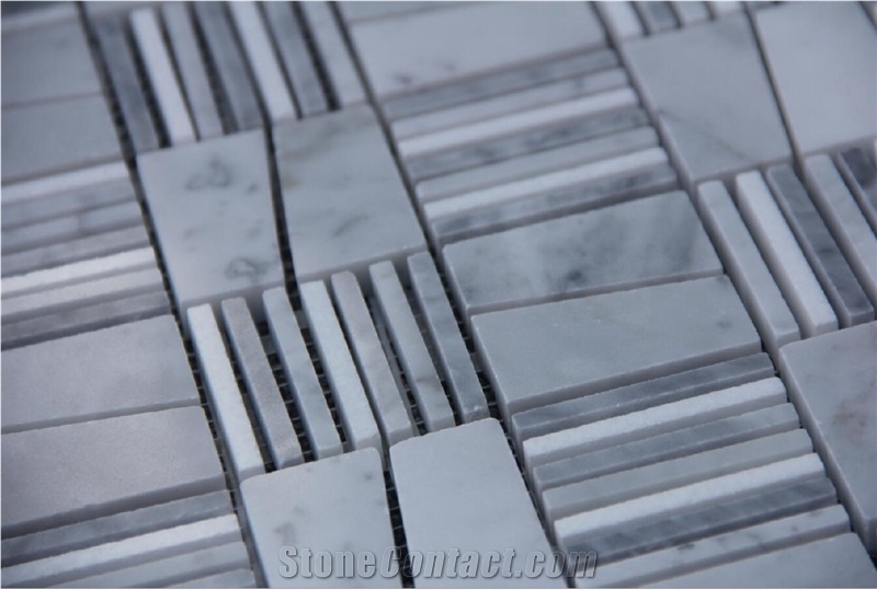 Carrara White Mixed Size Pattern Mosaic Tiles Pofung Marble