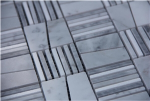 Carrara White Mixed Size Pattern Mosaic Tiles Pofung Marble