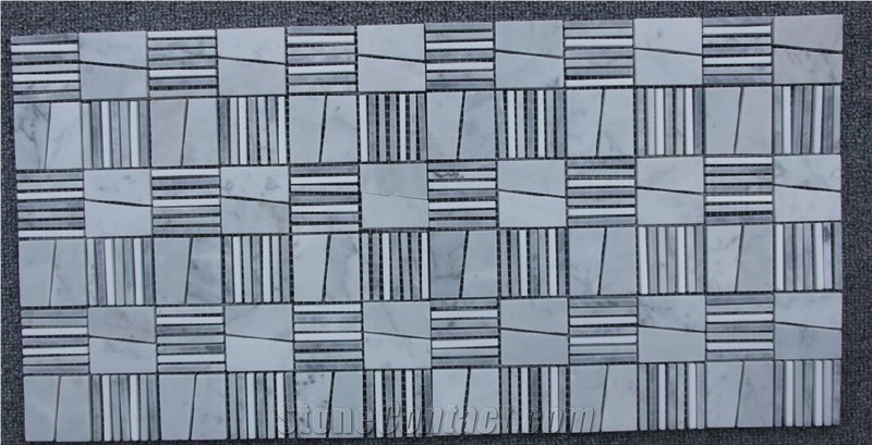 Carrara White Mixed Size Pattern Mosaic Tiles Pofung Marble