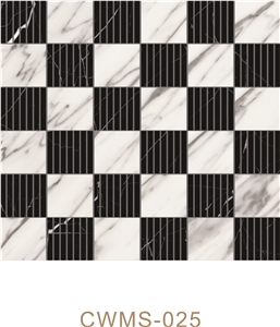 Pofung Marble Carrara White/Venato Carrara+Black Marquina Mosaic