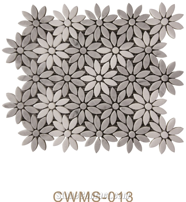 Pofung Marble Carrara White Waterjet Flower Mosaic Tiles