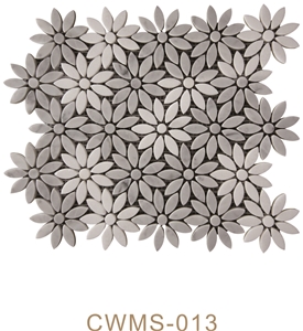 Pofung Marble Carrara White Waterjet Flower Mosaic Tiles