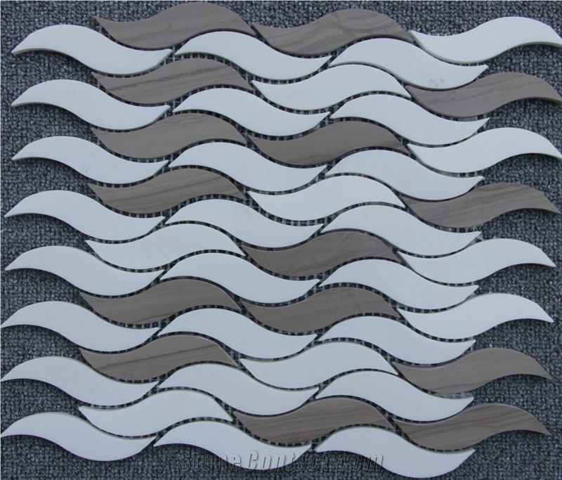 Sivec White+Grey Marble Weave Shape Mosaic Tiles Pofung Marble,Italian Natural Marble,Good Choice for Wall & Floor Covering