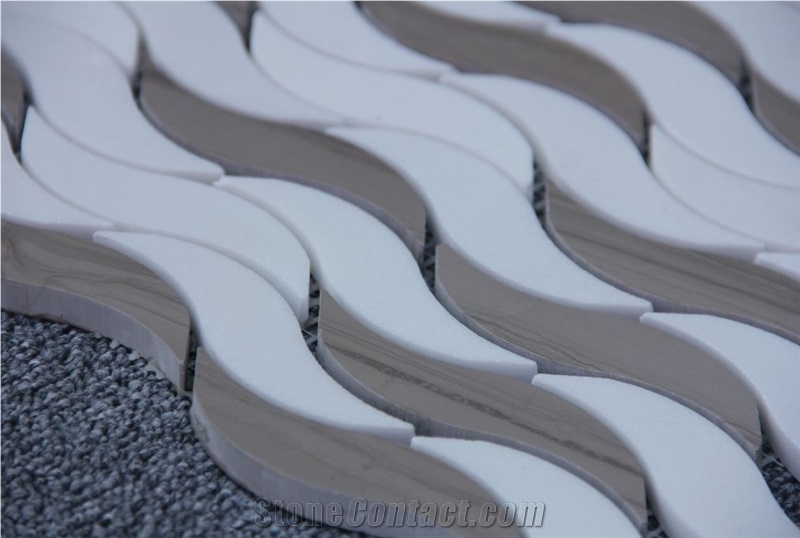 Sivec White+Grey Marble Weave Shape Mosaic Tiles Pofung Marble,Italian Natural Marble,Good Choice for Wall & Floor Covering