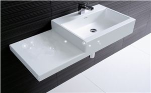 Quartz Stone Engineered Solid Surface Pure White Snow Mirror Glass Sinks & Basins