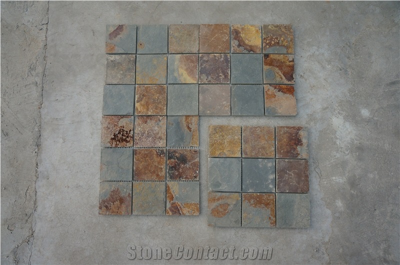 Rusty Natural Slate Mosaic,High Quality Slate Mosaic for Inside or Outside Decoration
