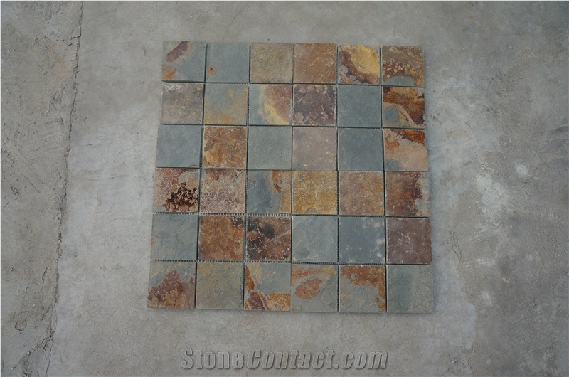 Rusty Natural Slate Mosaic,High Quality Slate Mosaic for Inside or Outside Decoration