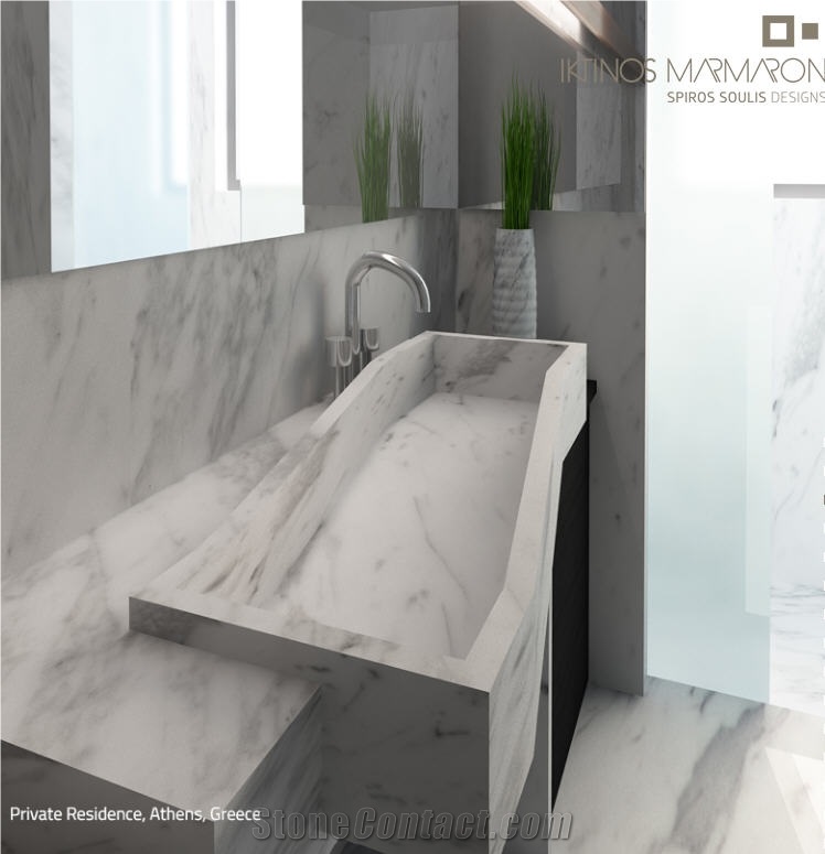 Volakas Marble Solid Vanity Top, Wash Basin