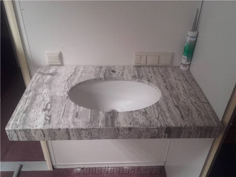 Travertino Silver Bath Top with Undermount Sink