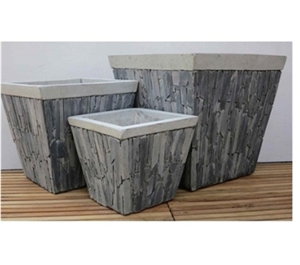 Mosaic Stone Flower Pots Square Slate Lightweight Cement Garden Planter