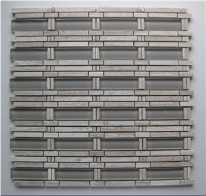 Light Wood Marble Mix Grey Crystal Glass Mosaic Tile