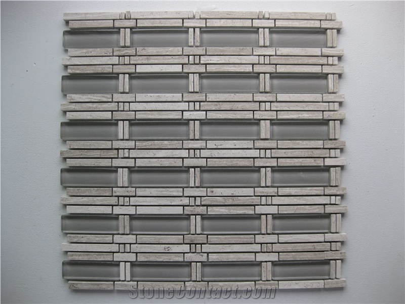 Light Wood Marble Mix Grey Crystal Glass Mosaic Tile