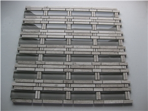 Light Wood Marble Mix Grey Crystal Glass Mosaic Tile