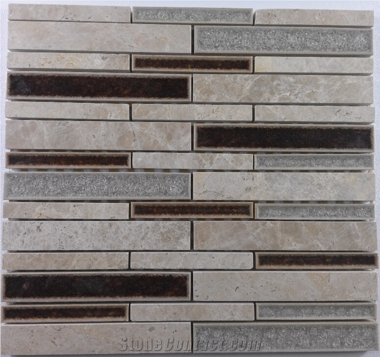 Marble Crackle Ceramic Glass Mosaic Mesh Mounted Tile