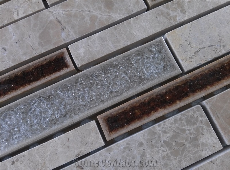 Marble Crackle Ceramic Glass Mosaic Mesh Mounted Tile