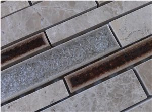 Marble Crackle Ceramic Glass Mosaic Mesh Mounted Tile