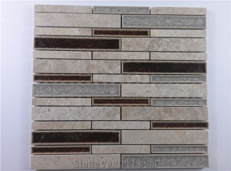 Marble Crackle Ceramic Glass Mosaic Mesh Mounted Tile