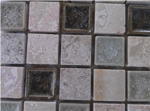Mesh Mounted Travertine Mosaic Mix Ceramic Crackle Glass Mosaic Tile