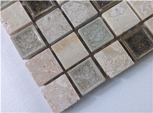 Mesh Mounted Travertine Mosaic Mix Ceramic Crackle Glass Mosaic Tile