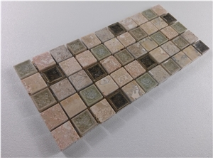 Mesh Mounted Travertine Mosaic Mix Ceramic Crackle Glass Mosaic Tile
