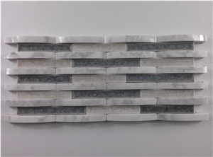 White Carrara Mix Crackle Ceramic Glass Mosaic Mesh Mounted Tile