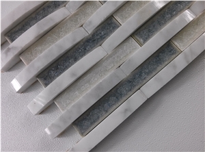 White Carrara Mix Crackle Ceramic Glass Mosaic Mesh Mounted Tile