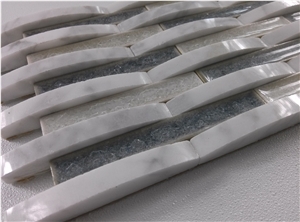 White Carrara Mix Crackle Ceramic Glass Mosaic Mesh Mounted Tile