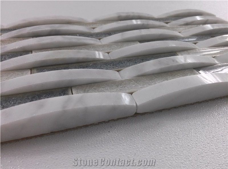 White Carrara Mix Crackle Ceramic Glass Mosaic Mesh Mounted Tile