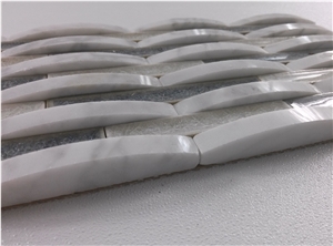 White Carrara Mix Crackle Ceramic Glass Mosaic Mesh Mounted Tile
