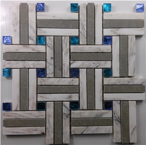 White Marble Mix Shinny Glass Mosaic Tile