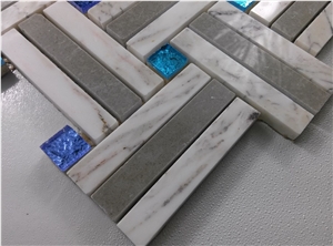 White Marble Mix Shinny Glass Mosaic Tile