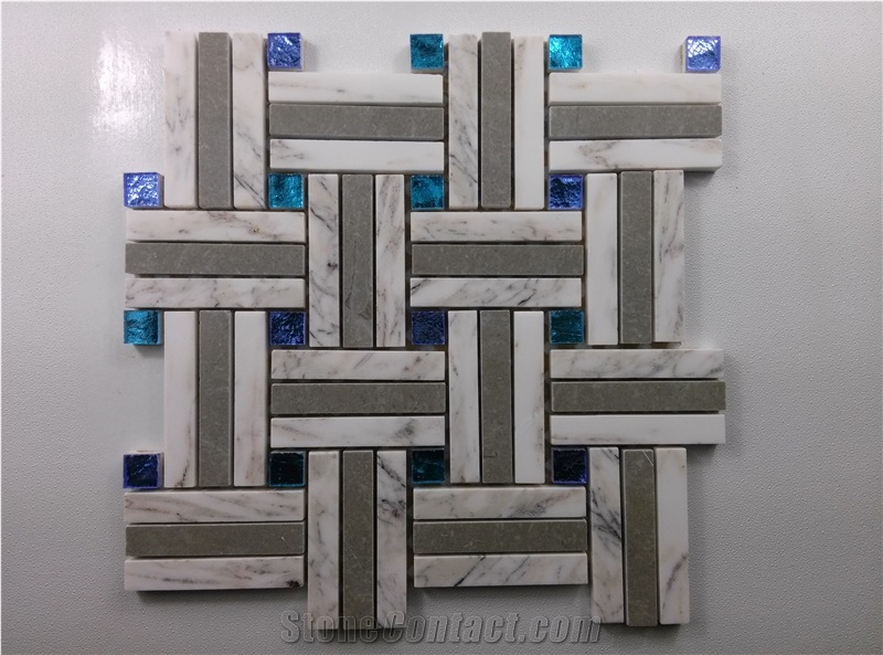 White Marble Mix Shinny Glass Mosaic Tile