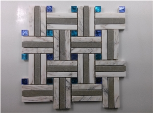 White Marble Mix Shinny Glass Mosaic Tile