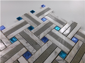 White Marble Mix Shinny Glass Mosaic Tile