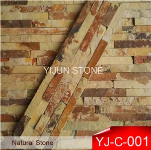 Slate Cultured Stone, Yellow Rusty Culture Stone, Brown Thin Stone Veneer, Hebei Natural Surface Stone for Indoor and Outdoor Decorate