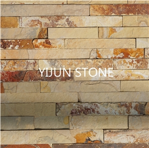 Slate Cultured Stone, Yellow Rusty Culture Stone, Brown Thin Stone Veneer, Hebei Natural Surface Stone for Indoor and Outdoor Decorate