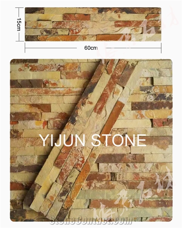 Slate Cultured Stone, Yellow Rusty Culture Stone, Brown Thin Stone Veneer, Hebei Natural Surface Stone for Indoor and Outdoor Decorate