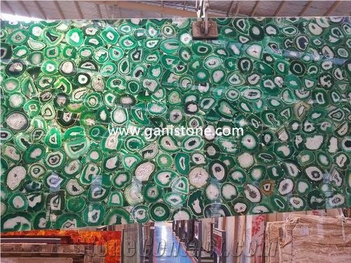 Backlit Green Agate Stone Slab, Semiprecious Stone Slab