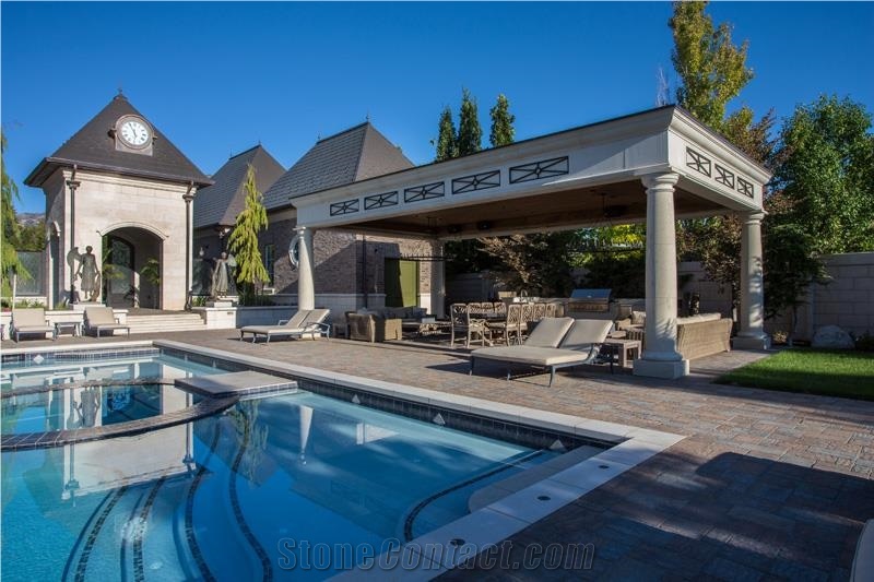 Sahara Cream Limestone Pool Pavilion, Pool Deck and Pool Coping